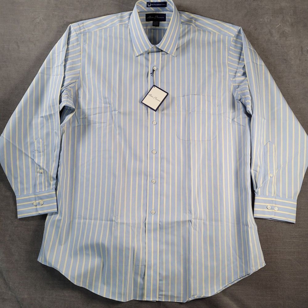 Alan Flusser‎ Long Sleeve Button Up Blue Striped Shirt Mens Size 17 32/33 New